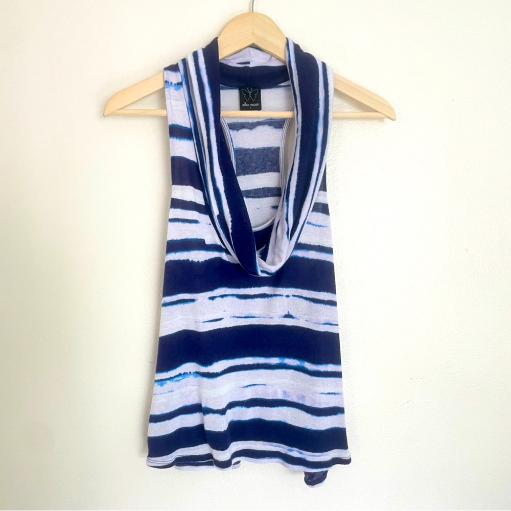 Ella Moss Blue & White Tie Dye Cowl-neck Sleeveless Racerback Tank Summer Boho